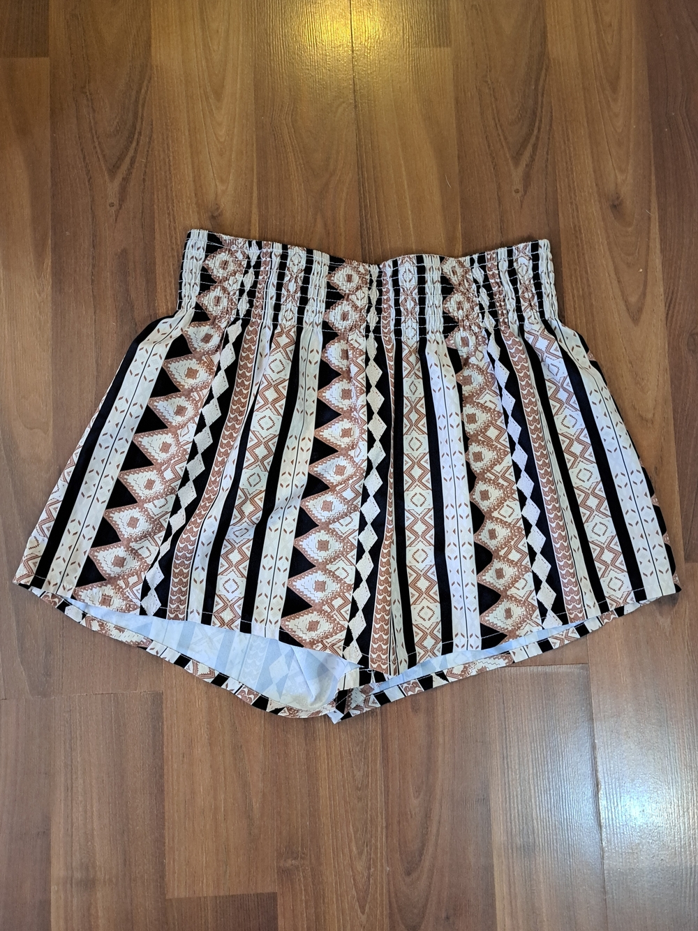 SHEIN High-Waist Aztec Stripe Shorts — White & Brown & Black